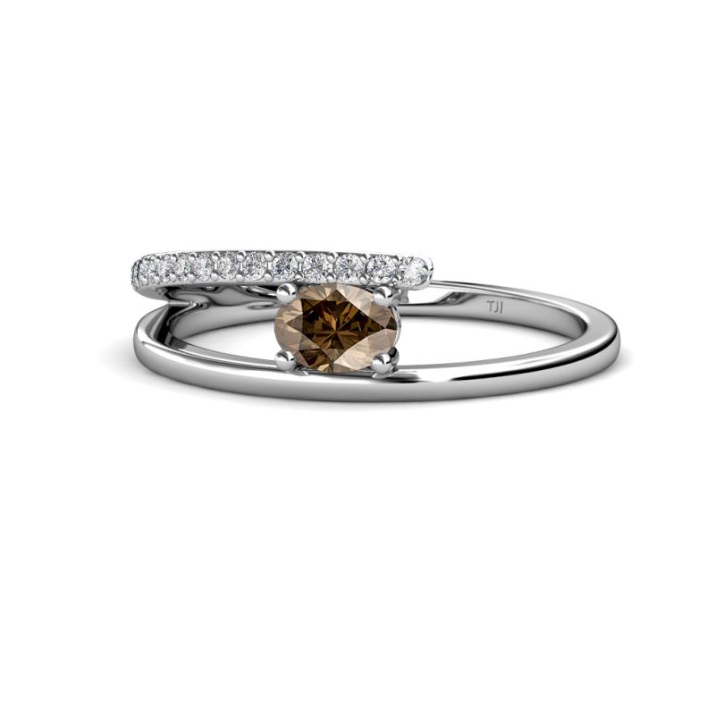 Linnea Bold Oval Smoky Quartz and Round Diamond Bypass Promise Ring 