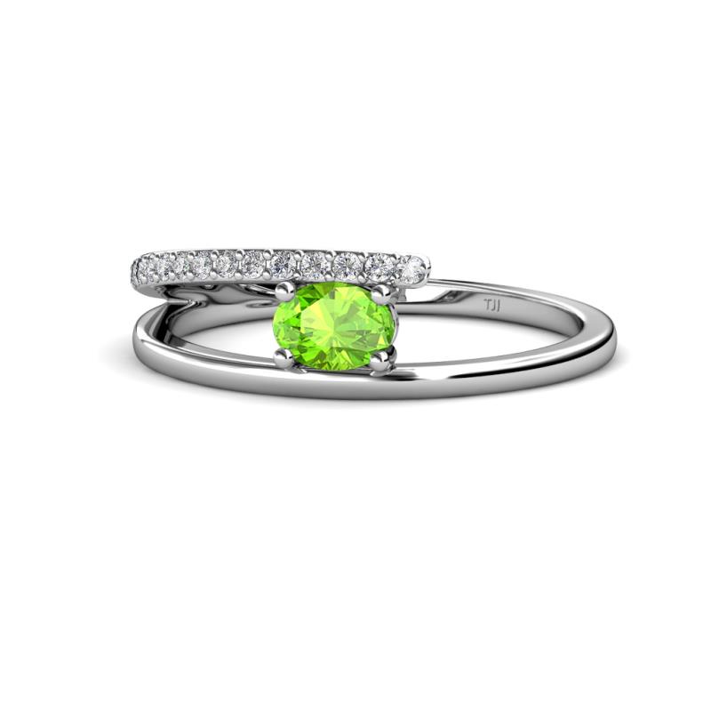 Linnea Bold Oval Peridot and Round Diamond Bypass Promise Ring 