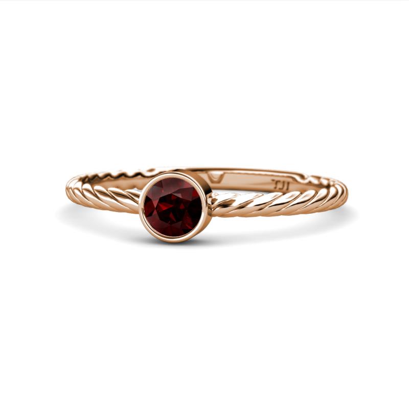 Marian Bold Round Red Garnet Solitaire Rope Promise Ring 