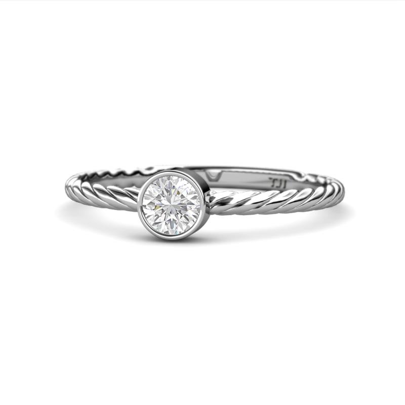 Marian Bold Round White Sapphire Solitaire Rope Promise Ring 