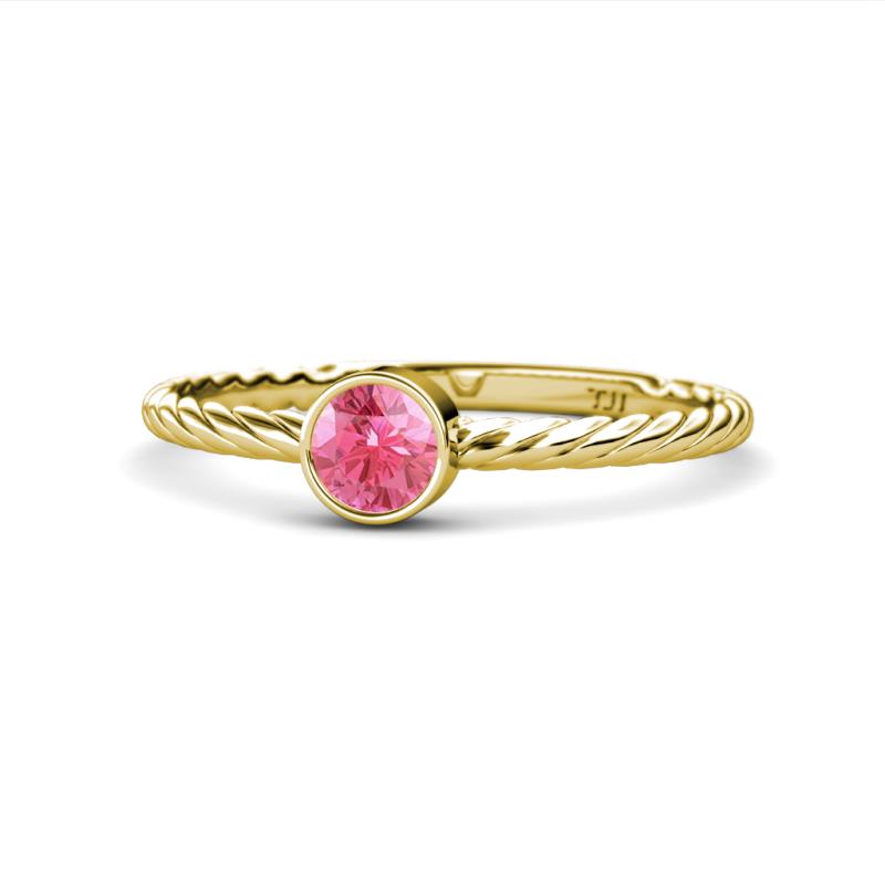 Marian Bold Round Pink Tourmaline Solitaire Rope Promise Ring 