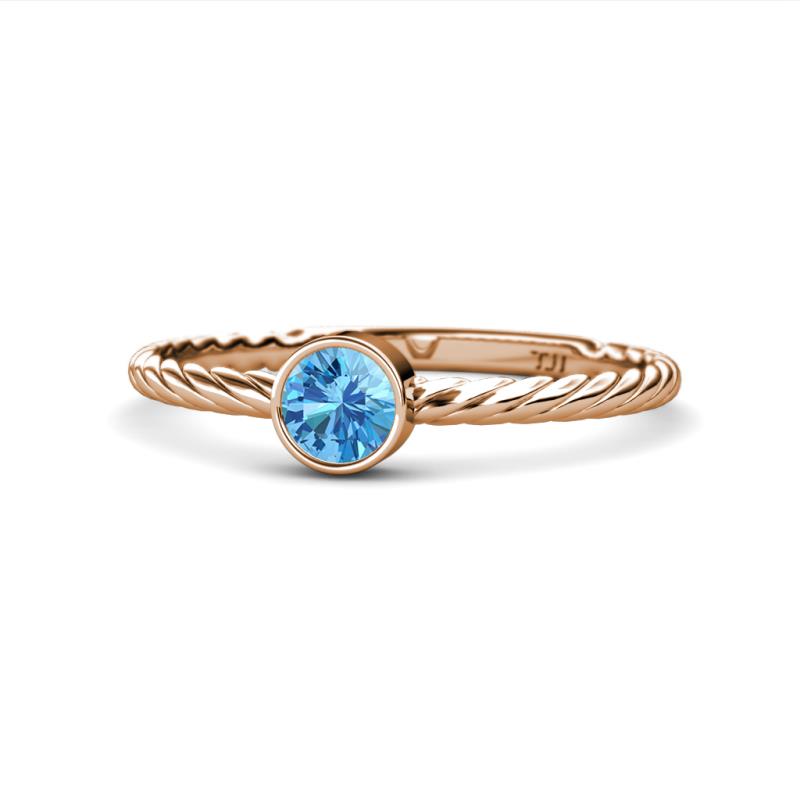 Marian Bold Round Blue Topaz Solitaire Rope Promise Ring 