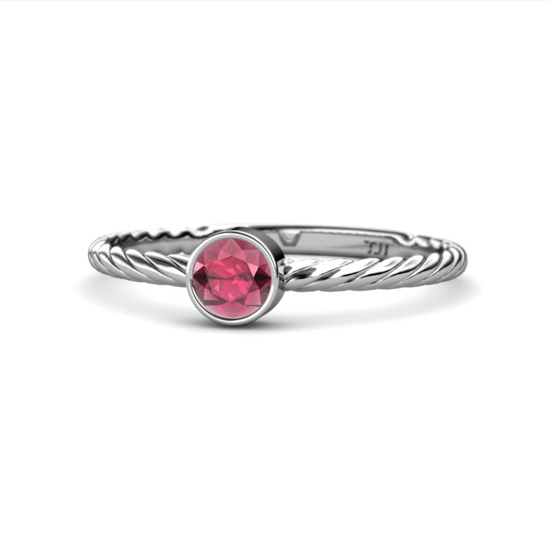 Marian Bold Round Rhodolite Garnet Solitaire Rope Promise Ring 