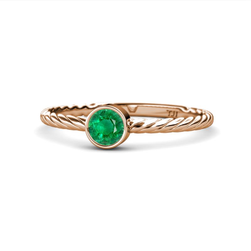 Marian Bold Round Emerald Solitaire Rope Promise Ring 