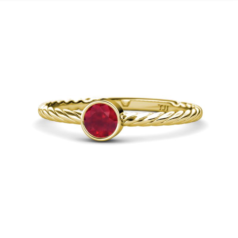 Marian Bold Round Ruby Solitaire Rope Promise Ring 