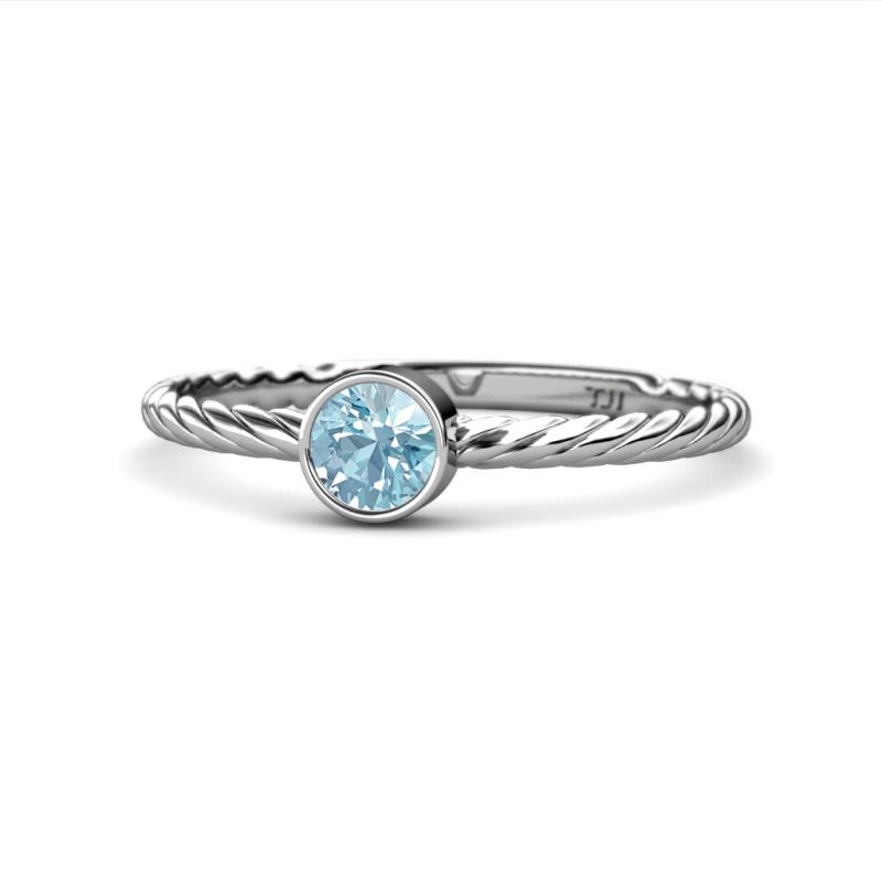 Marian Bold Round Aquamarine Solitaire Rope Promise Ring 