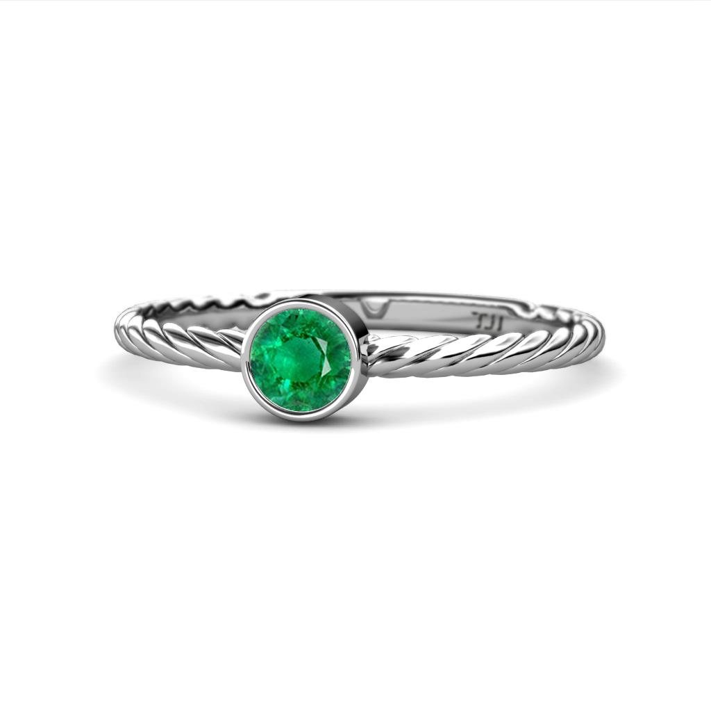 Marian Bold Round Emerald Solitaire Rope Promise Ring 