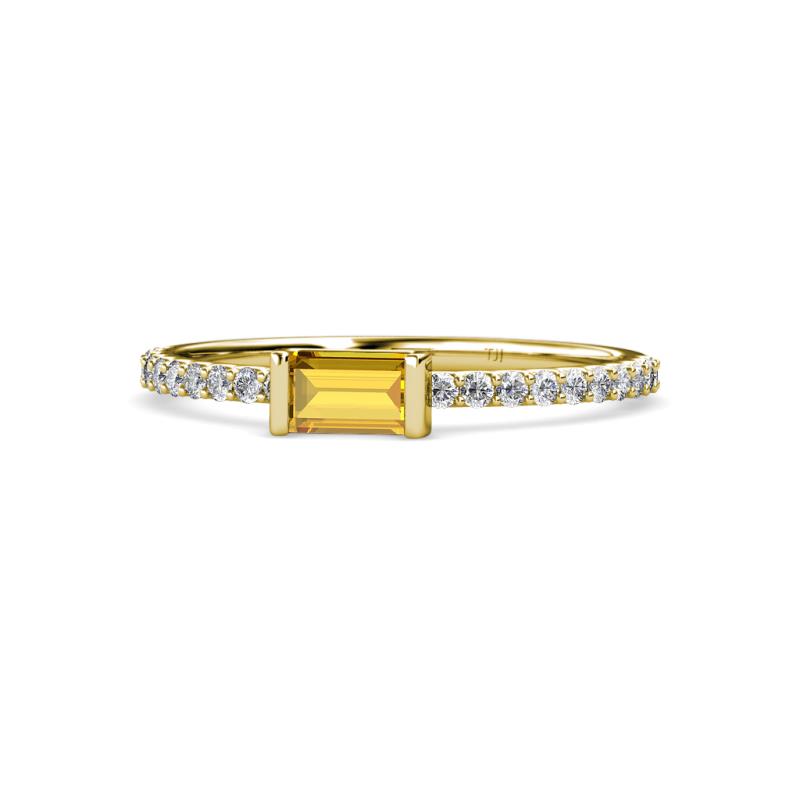 Annia 5x3 mm Bold Emerald Cut Citrine and Round Diamond Promise Ring 