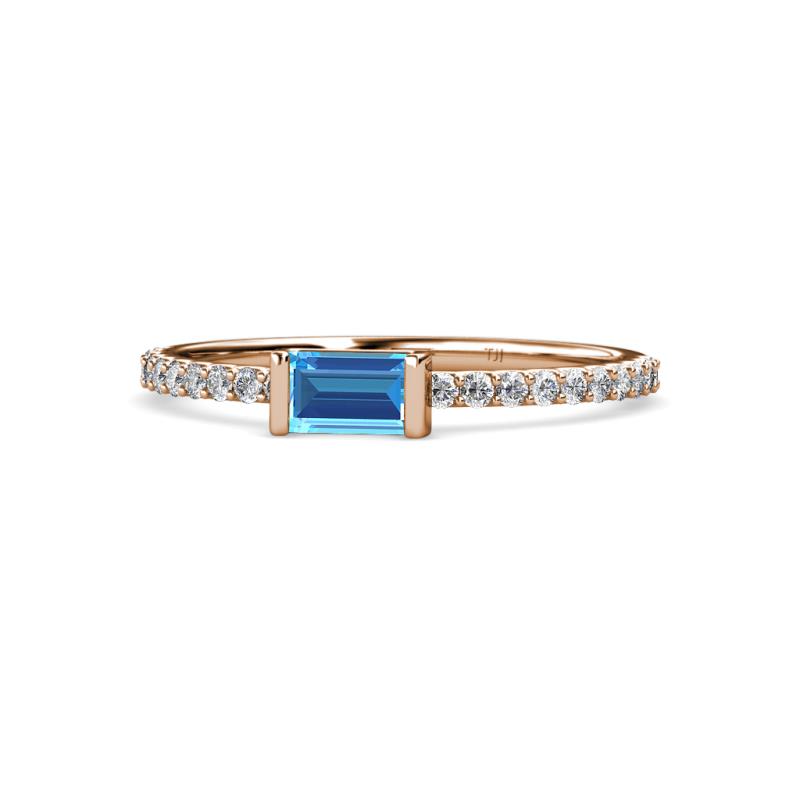 Annia 5x3 mm Bold Emerald Cut Blue Topaz and Round Diamond Promise Ring 