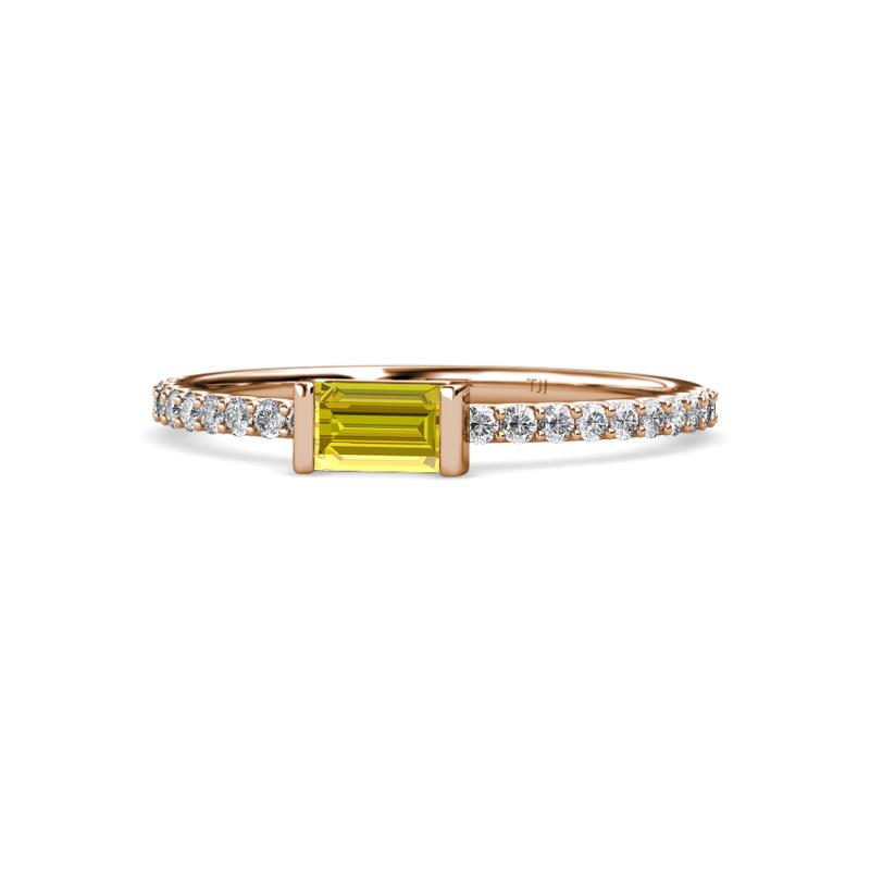 Annia 5x3 mm Bold Emerald Cut Yellow Sapphire and Round Diamond Promise Ring 