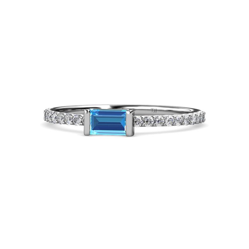 Annia 5x3 mm Bold Emerald Cut Blue Topaz and Round Diamond Promise Ring 