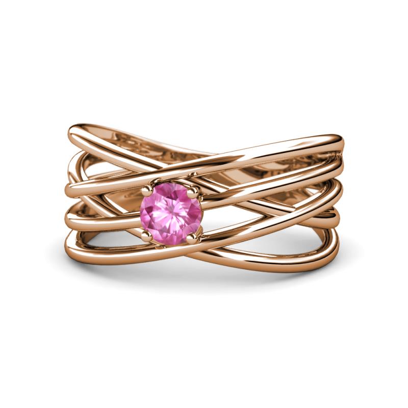 Marini Bold Round Pink Sapphire Solitaire Criss Cross Promise Ring 