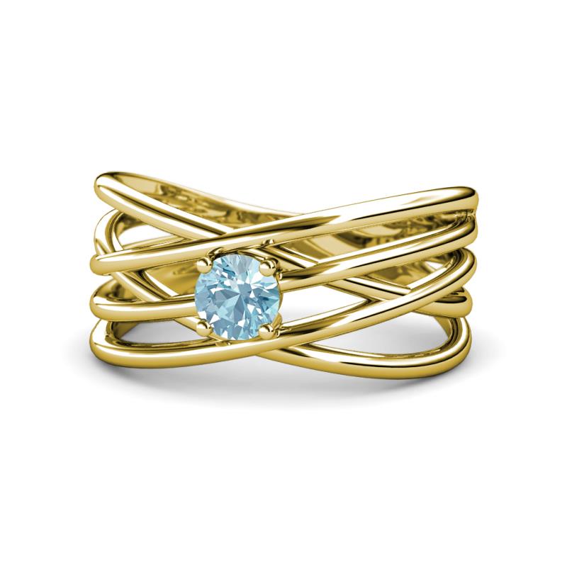 Marini Bold Round Aquamarine Solitaire Criss Cross Promise Ring 