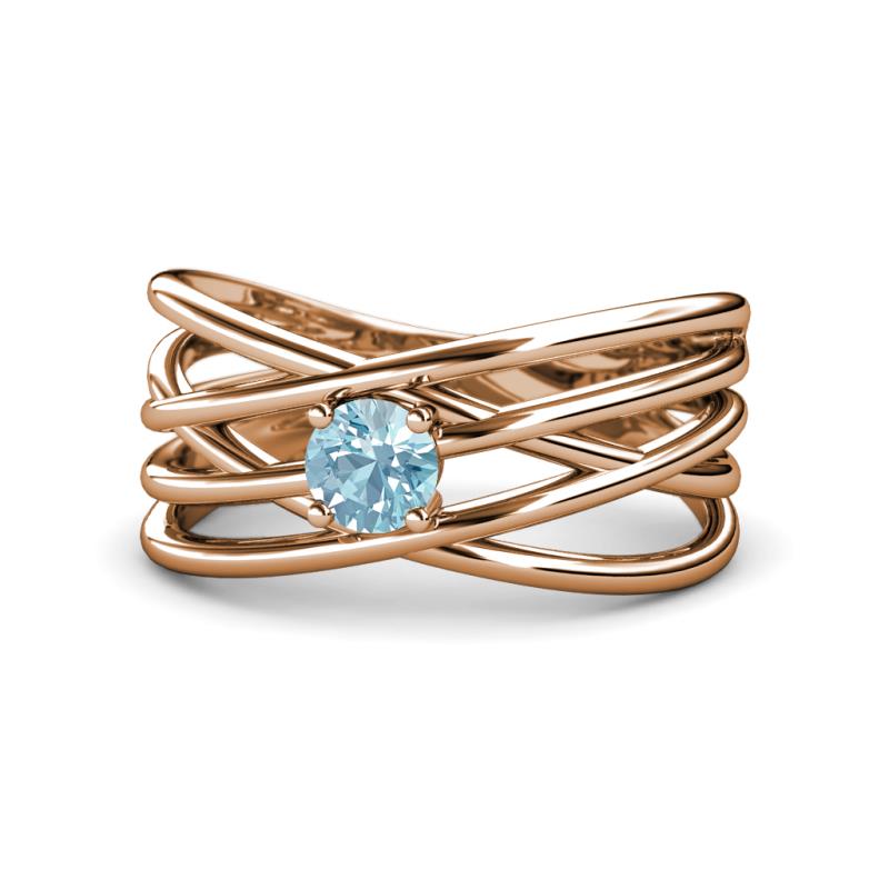 Marini Bold Round Aquamarine Solitaire Criss Cross Promise Ring 