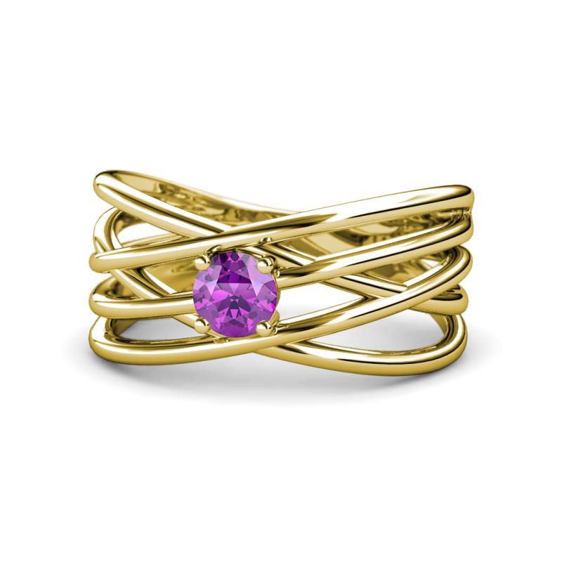 Marini Bold Round Amethyst Solitaire Criss Cross Promise Ring 