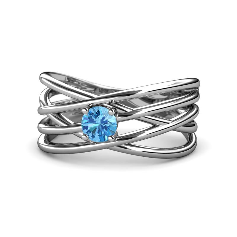Marini Bold Round Blue Topaz Solitaire Criss Cross Promise Ring 