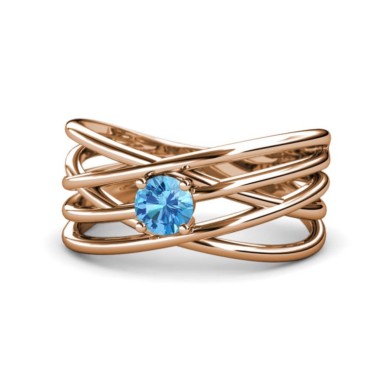 Marini Bold Round Blue Topaz Solitaire Criss Cross Promise Ring 