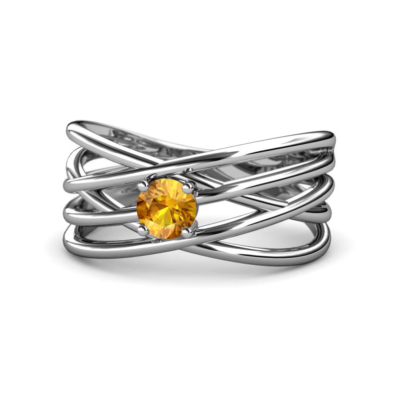 Marini Bold Round Citrine Solitaire Criss Cross Promise Ring 