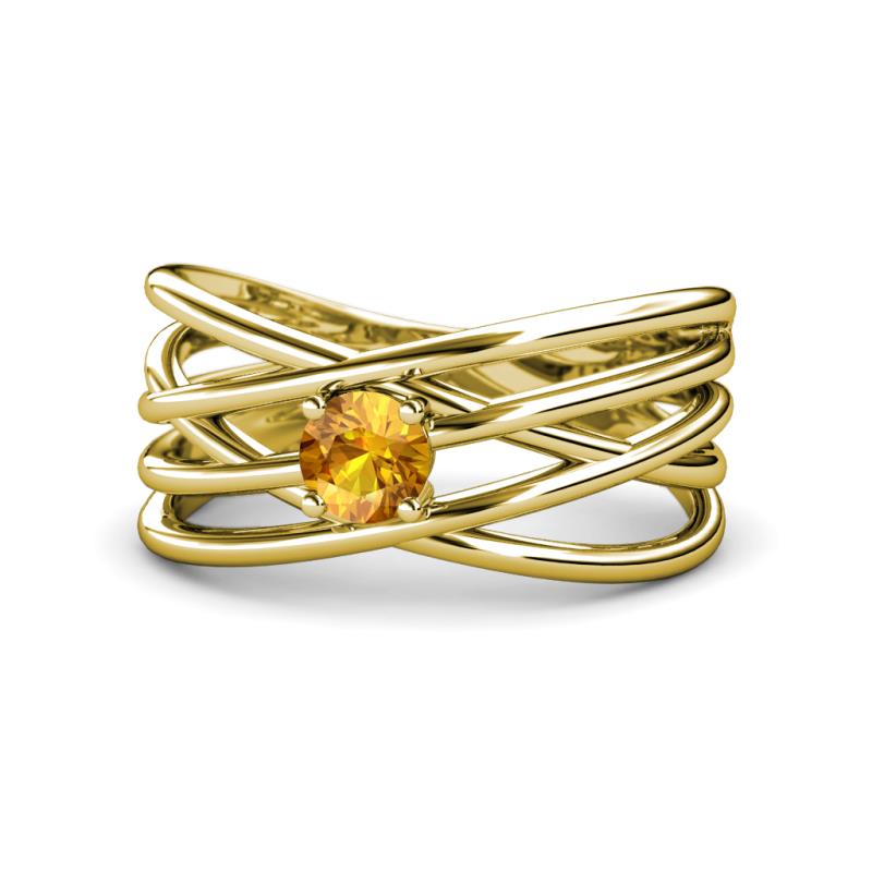 Marini Bold Round Citrine Solitaire Criss Cross Promise Ring 