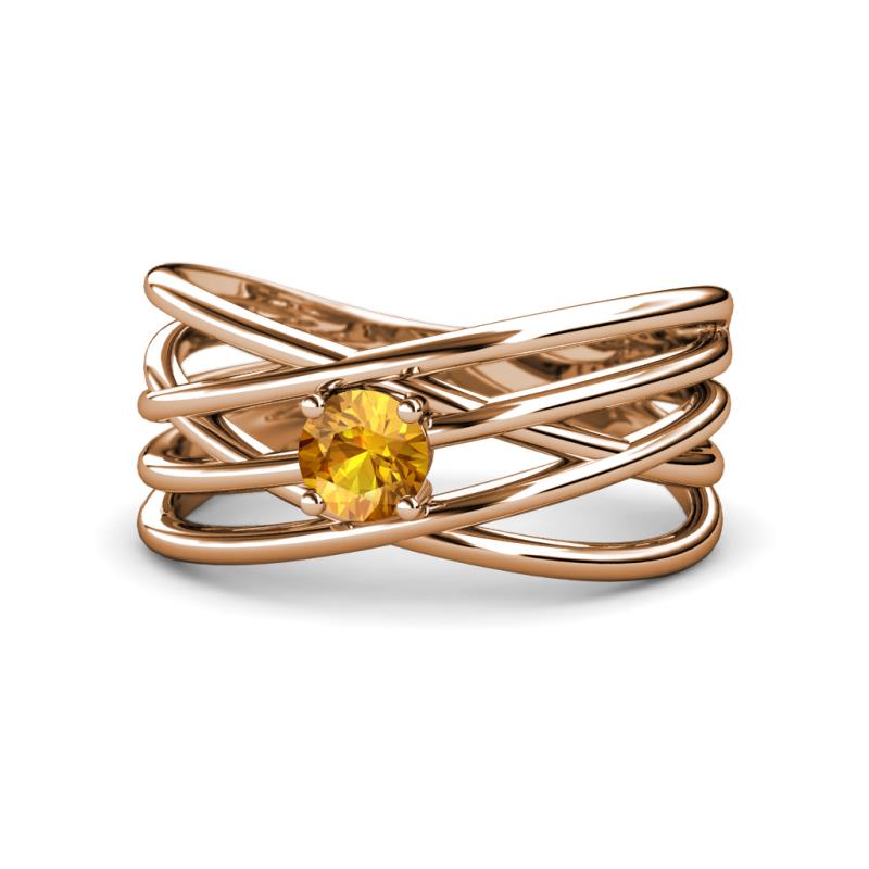 Marini Bold Round Citrine Solitaire Criss Cross Promise Ring 