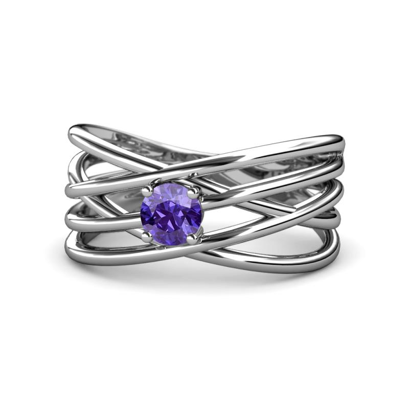 Marini Bold Round Iolite Solitaire Criss Cross Promise Ring 