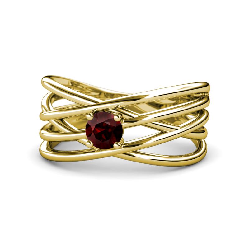 Marini Bold Round Red Garnet Solitaire Criss Cross Promise Ring 