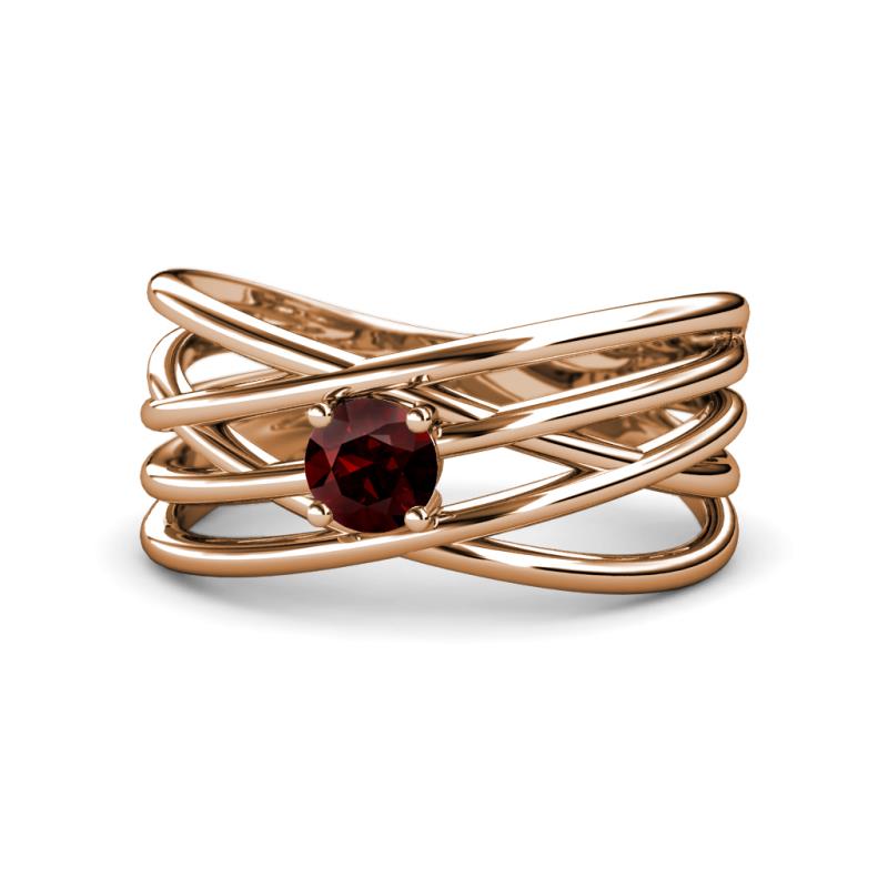 Marini Bold Round Red Garnet Solitaire Criss Cross Promise Ring 