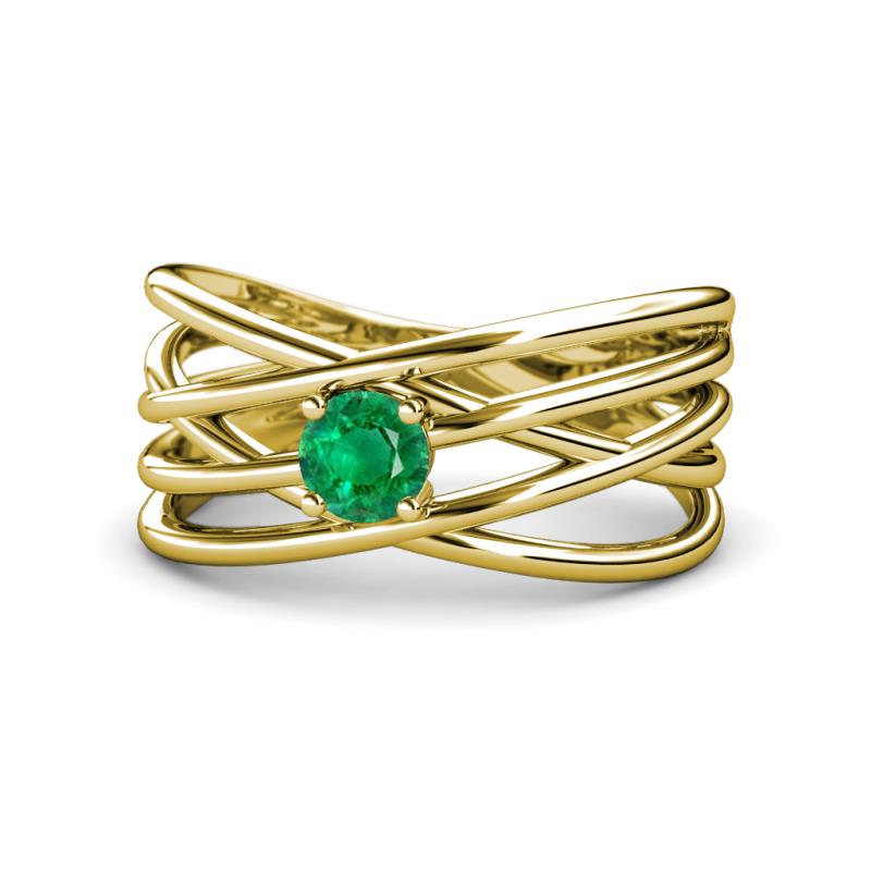 Marini Bold Round Emerald Solitaire Criss Cross Promise Ring 