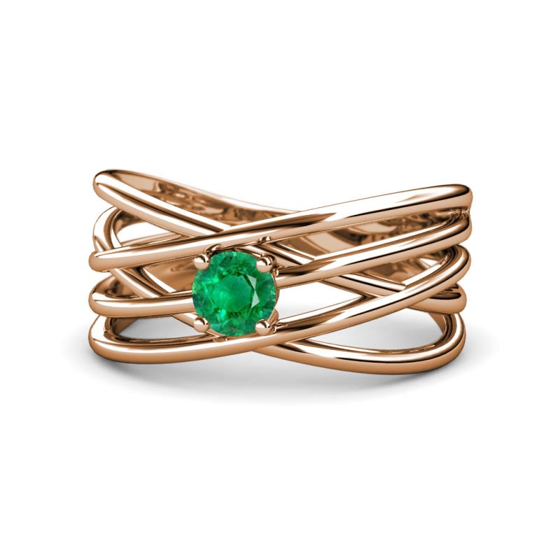 Marini Bold Round Emerald Solitaire Criss Cross Promise Ring 