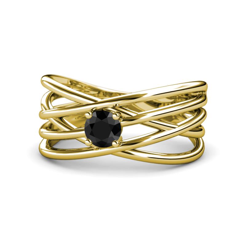 Marini Bold Round Black Diamond Solitaire Criss Cross Promise Ring 