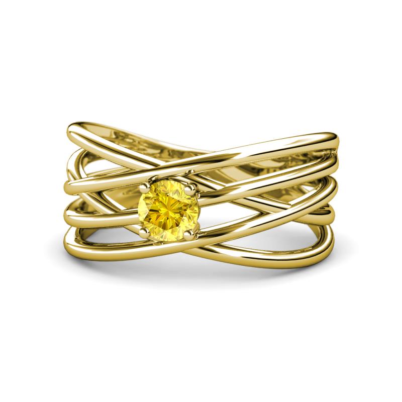 Marini Bold Round Yellow Sapphire Solitaire Criss Cross Promise Ring 