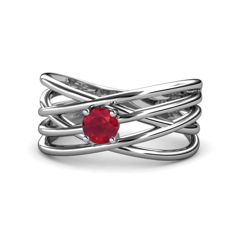 Marini Bold Round Ruby Solitaire Criss Cross Promise Ring 