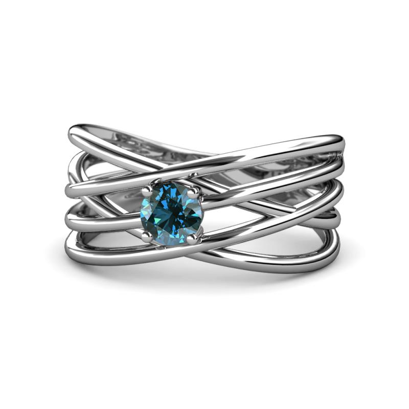 Marini Bold Round Blue Diamond Solitaire Criss Cross Promise Ring 