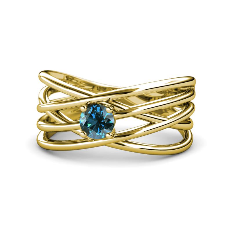 Marini Bold Round Blue Diamond Solitaire Criss Cross Promise Ring 