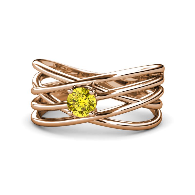 Marini Bold Round Yellow Diamond Solitaire Criss Cross Promise Ring 