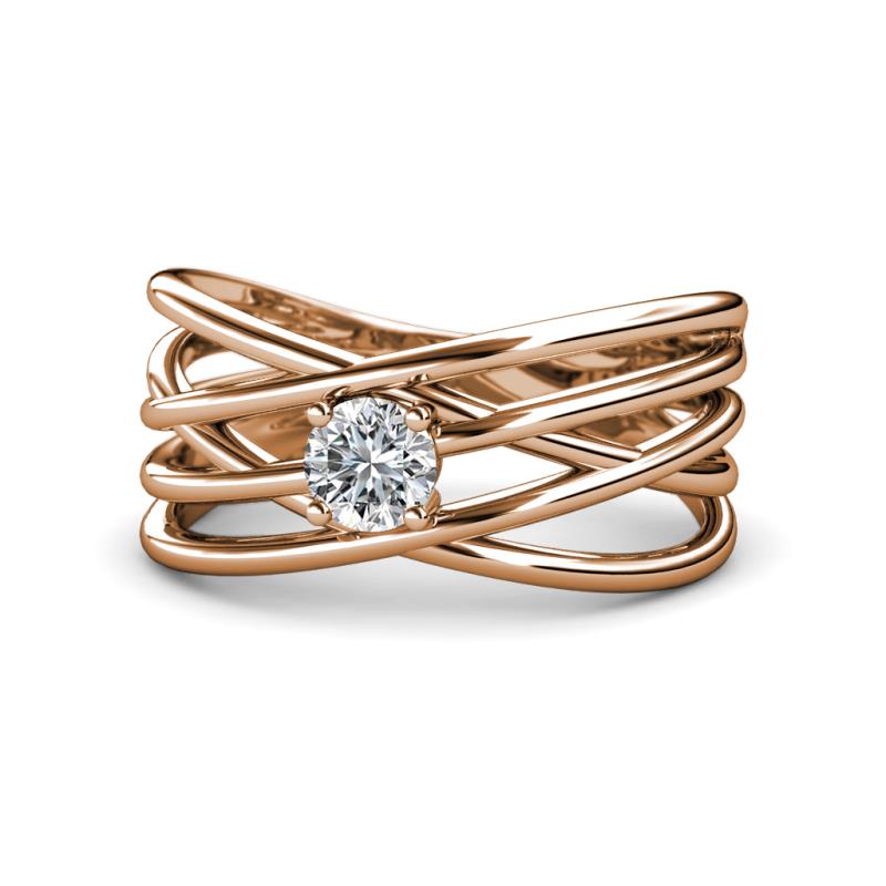 Marini Bold Round Lab Grown Diamond Solitaire Criss Cross Promise Ring 