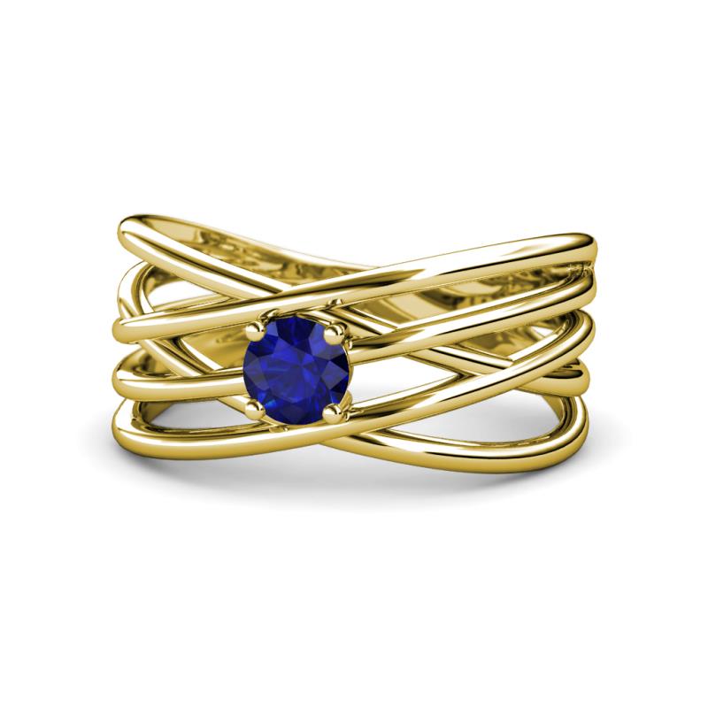 Marini Bold Round Blue Sapphire Solitaire Criss Cross Promise Ring 