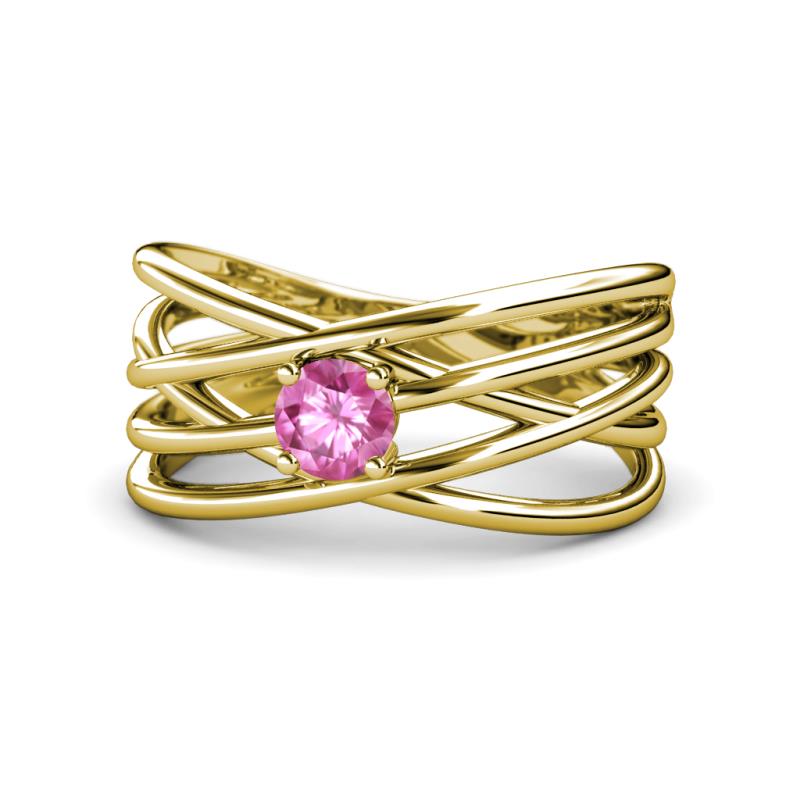 Marini Bold Round Pink Sapphire Solitaire Criss Cross Promise Ring 