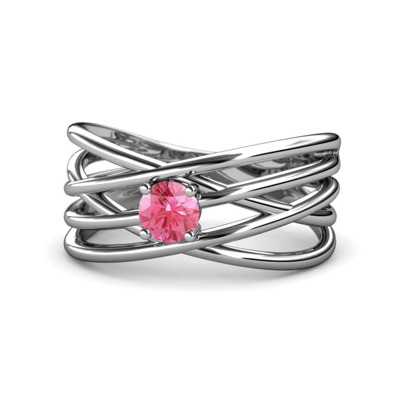 Marini Bold Round Pink Tourmaline Solitaire Criss Cross Promise Ring 