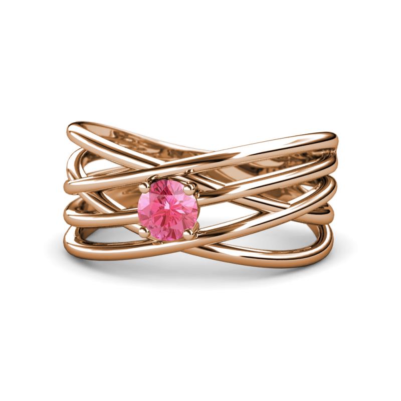 Marini Bold Round Pink Tourmaline Solitaire Criss Cross Promise Ring 