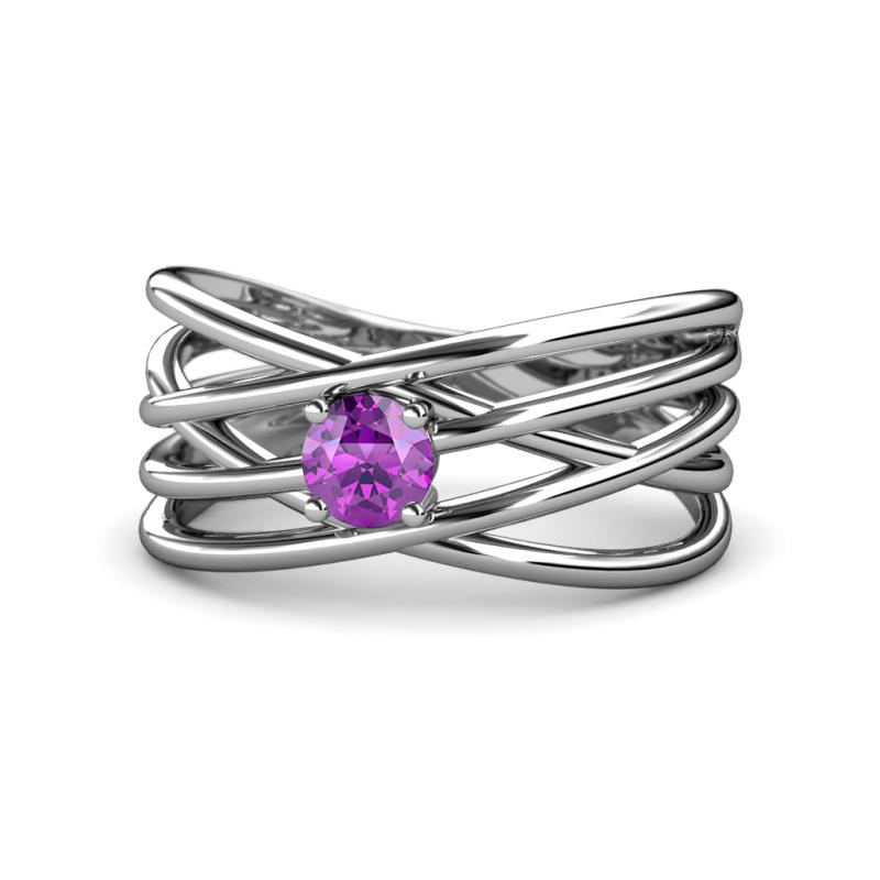 Marini Bold Round Amethyst Solitaire Criss Cross Promise Ring 