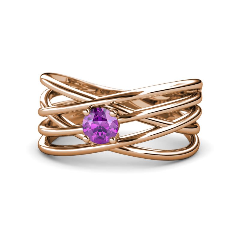Marini Bold Round Amethyst Solitaire Criss Cross Promise Ring 