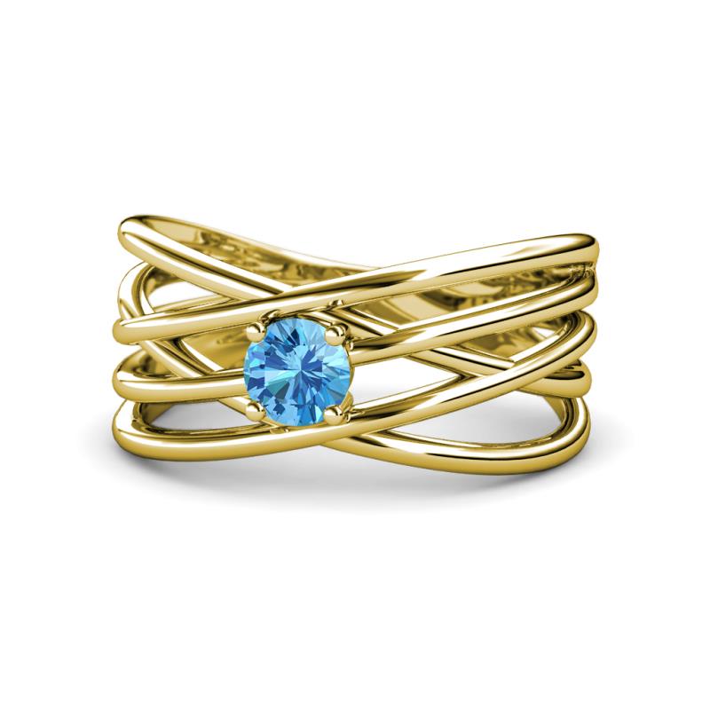 Marini Bold Round Blue Topaz Solitaire Criss Cross Promise Ring 