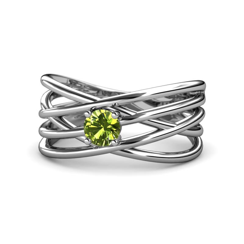 Marini Bold Round Peridot Solitaire Criss Cross Promise Ring 