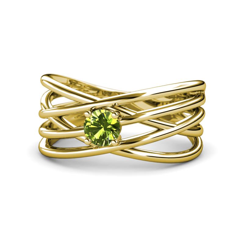 Marini Bold Round Peridot Solitaire Criss Cross Promise Ring 