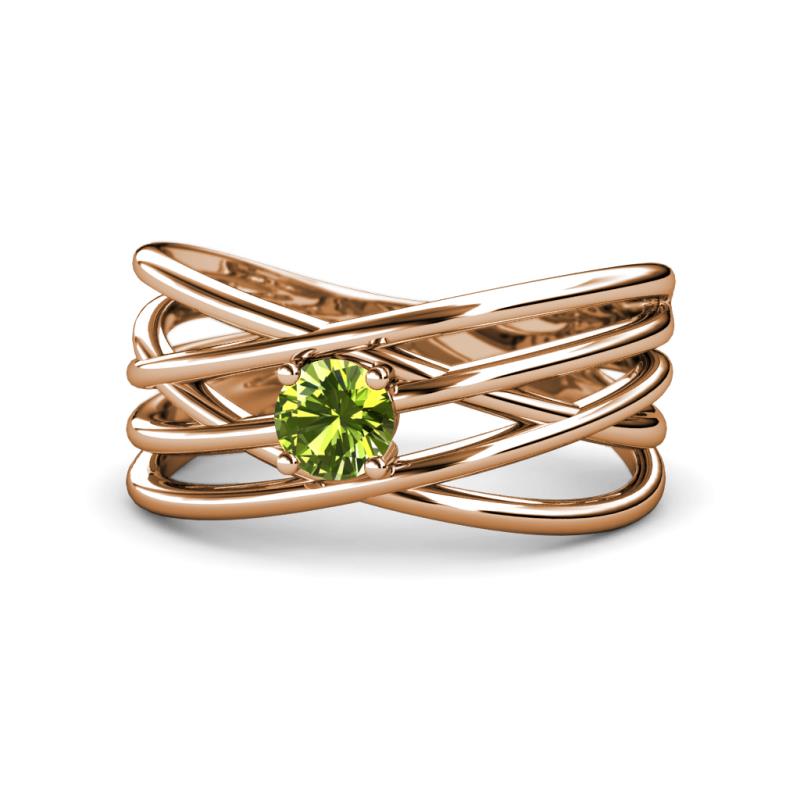 Marini Bold Round Peridot Solitaire Criss Cross Promise Ring 