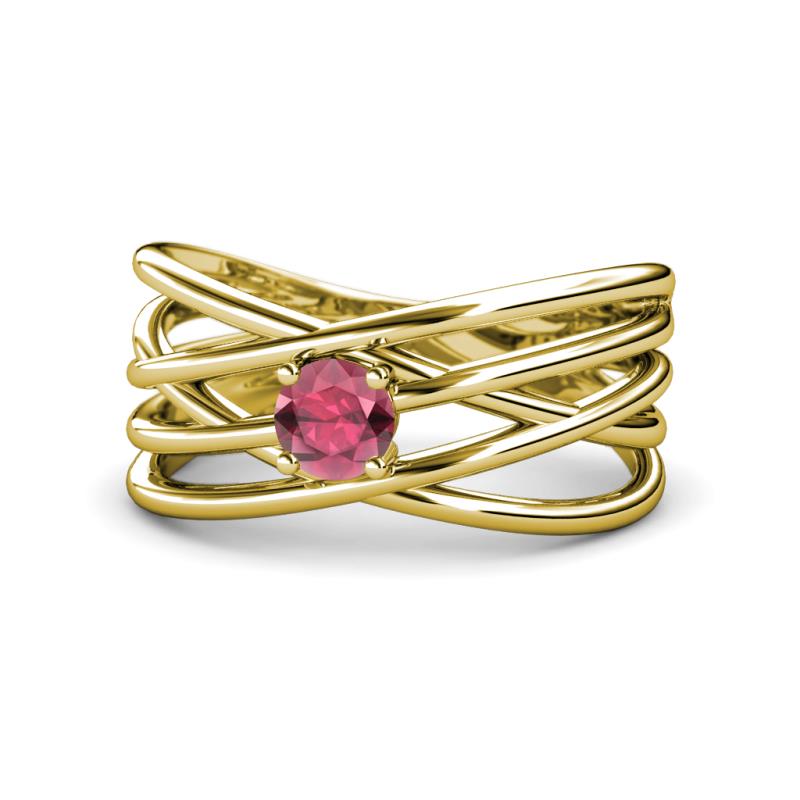 Marini Bold Round Rhodolite Garnet Solitaire Criss Cross Promise Ring 