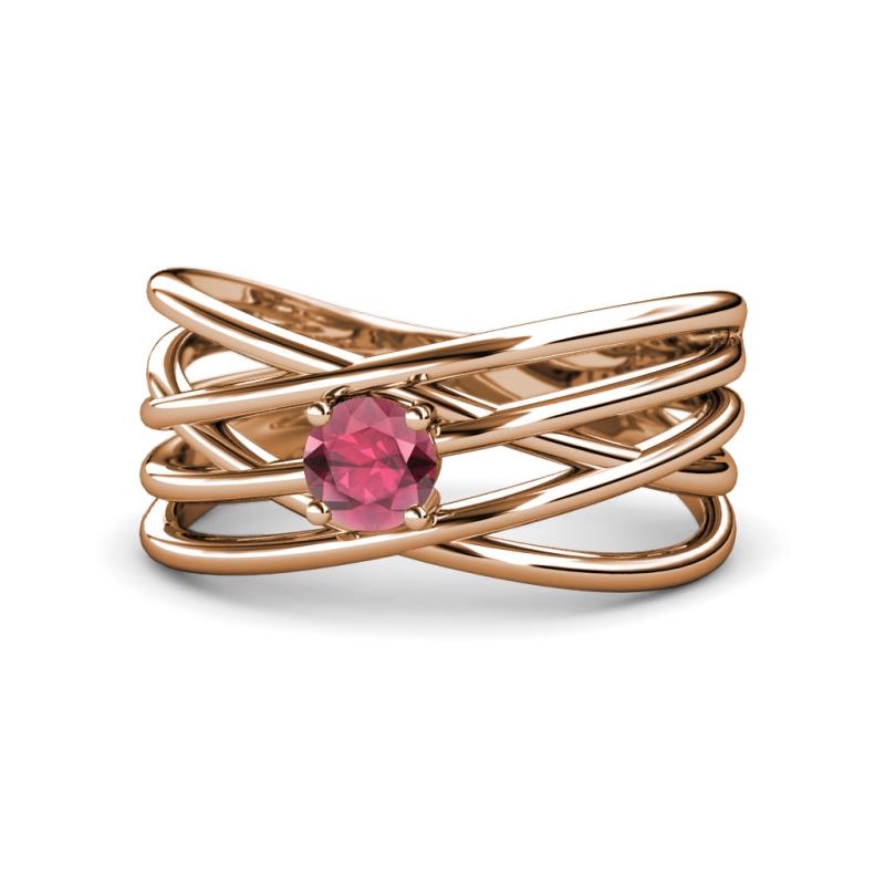 Marini Bold Round Rhodolite Garnet Solitaire Criss Cross Promise Ring 