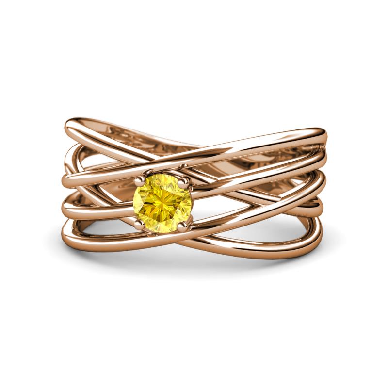 Marini Bold Round Yellow Sapphire Solitaire Criss Cross Promise Ring 