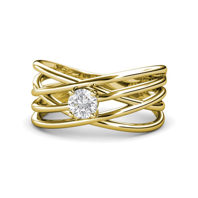 Marini Bold Round White Sapphire Solitaire Criss Cross Promise Ring 